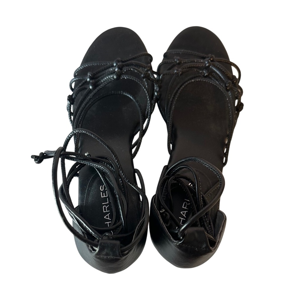 Charles David Vegas Black Wedge Strappy Sandals Heels Size 8.5 Club Party Baddie